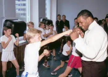 American heavyweight boxer Mike Tyson visited Moscow to participate in the opening of the first in USSR golf club and meet with boxing fans in Moscow, Russia, on September 15th, 1988. Pictured: Mike Tyson in a sports school.